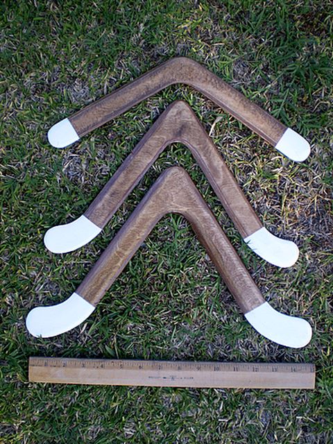 This is what my boomerangs look like. Stained and lacquered with white tips.
